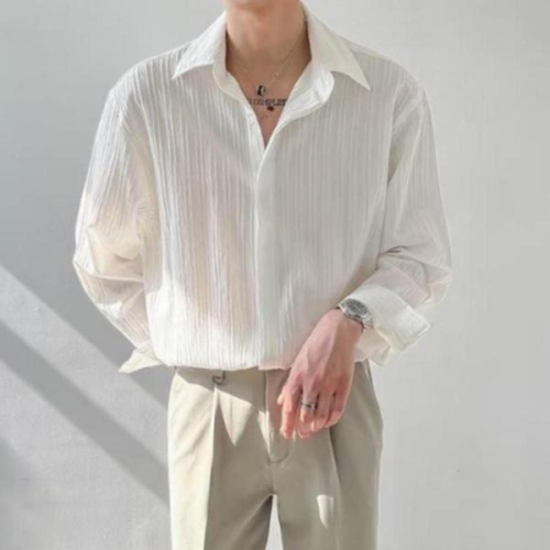 남성 가을 와이셔츠 루즈핏 세로 패턴 긴팔 셔츠 2컬러 WFKN84L_이미지
