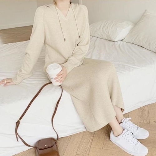 오노마 ONM 레이어드 스타일링 가능한 우아한 후드 니트 원피스 25441910