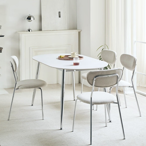 스칸디아 비에타 라운드 크롬 통세라믹 식탁 1400 (의자4개)_이미지