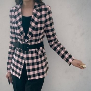 비스코스 다잇템 여성 격자 혁대 콘트라스트 키치무드 자켓_22869152_588872