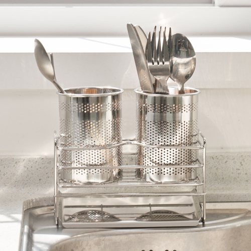 엠에스리빙 올스텐 물빠짐 수저통 세트 실버 1세트