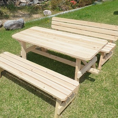 엉클트리 무도색 원목 야외테이블 세트 1200 (등받이벤치1개+벤치1개)_이미지