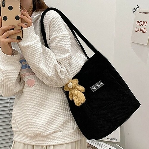 골덴 코듀로이 패션 숄더백 URK-045 블랙