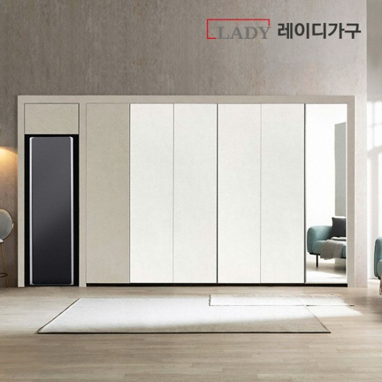 레이디가구 레더 미러 여닫이 붙박이장+스타일러장 (30cm)_이미지