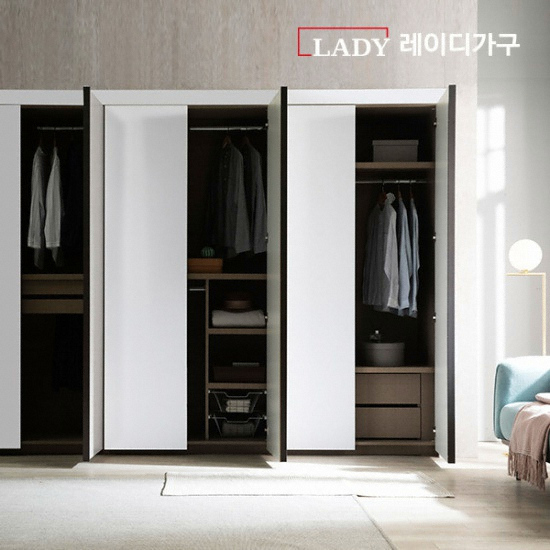 레이디가구 레더 미러 여닫이 붙박이장+스타일러장 (30cm)_이미지