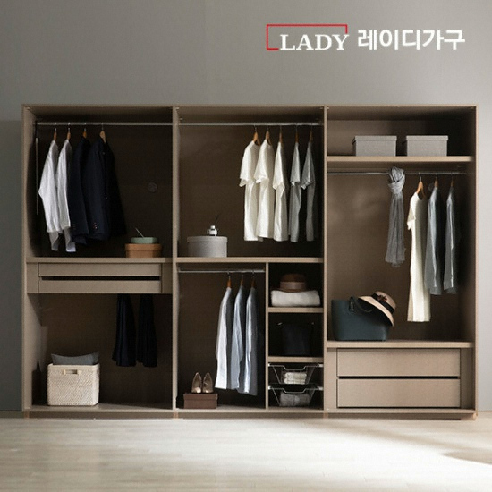 레이디가구 레더 미러 여닫이 붙박이장+스타일러장 (30cm)_이미지