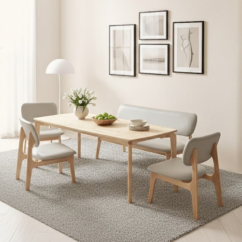 트리플 엠유 원목 낮은 식탁 1850 (의자3개+벤치1개)_이미지