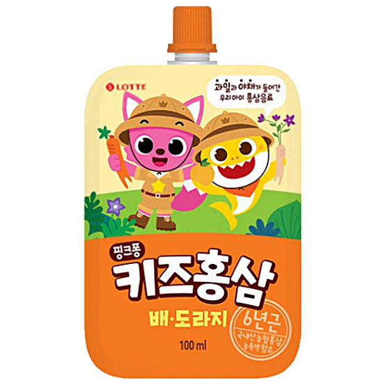 롯데칠성음료 핑크퐁 키즈홍삼 배도라지 100ml 1팩