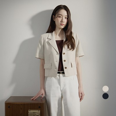마인드브릿지 여성용 COUTURE 스티치 크롭 반팔 자켓 MZJK3272 라이트베이지 55