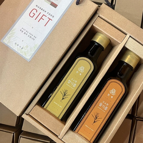 만복 저온압착 국산 참기름 들기름 250ml 2병 선물세트