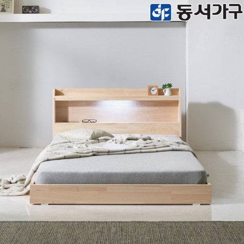 파로마 네오 솔라크 편백나무 저상형 원목 LED침대 SS+깔판 (독립스프링)_이미지