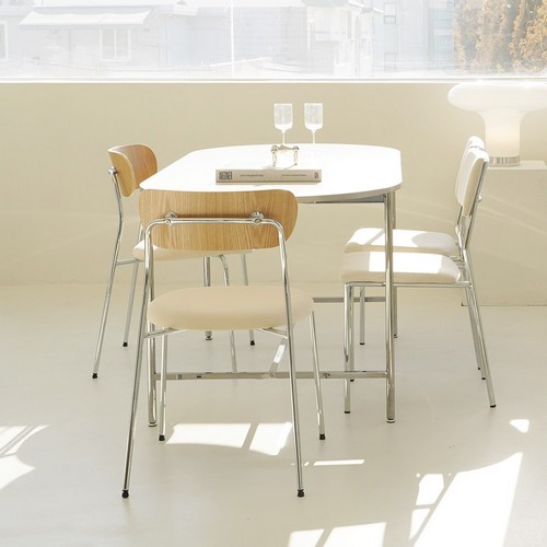 어뮤즈 패브릭 철제 거실 다이닝 원목 식탁의자