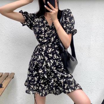 깨비몰 여름 꽃무늬 랩원피스 로브 퍼프소매 드레스 10448428A