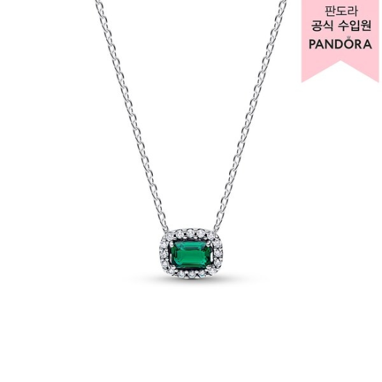 판도라 렉탱귤러 스파클링 그린 헤일로 펜던트 네크리스 394503C01_이미지