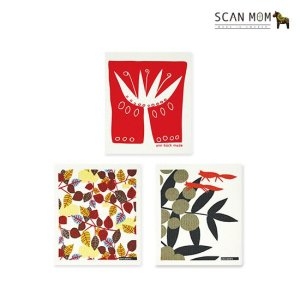 테코트릭 스칸맘 가을 행주 3종세트(블랙여유,사과나무,하얀꽃)_이미지