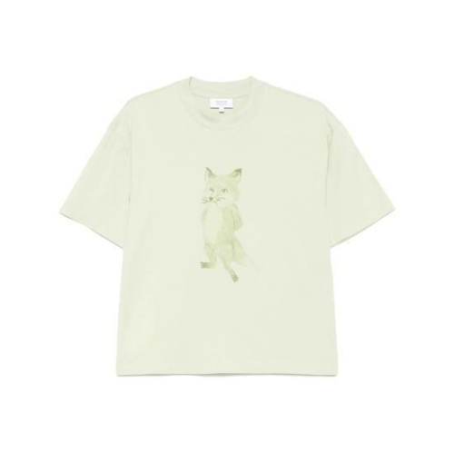 메종키츠네 LAUREL 그린 코튼 티셔츠 OW00119KJ0008 B0561574354