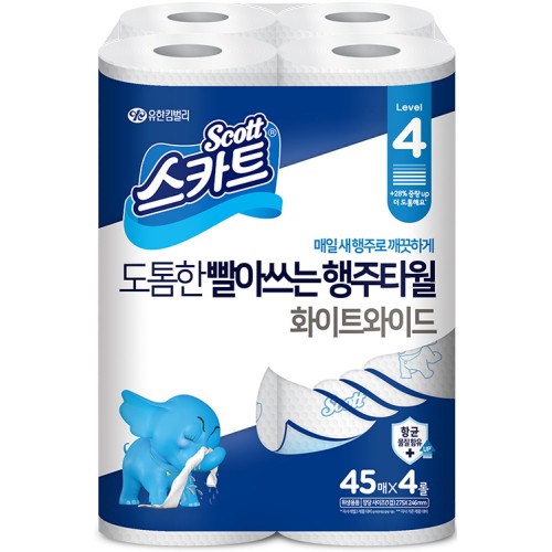 스카트 ㅤ도톰한 빨아쓰는 행주타월 화이트 와이드 45매 (4롤) *1팩_이미지