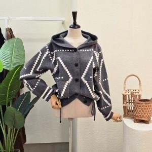 포커스 빅패턴 후드 니트 가디건 FW5J3KC31198