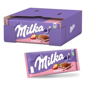 밀카 딸기 초콜릿 Milka Erdbeer 100g 22개 딸기크림 알파인 우유 간식 디저트 선물 독일 직배송_이미지