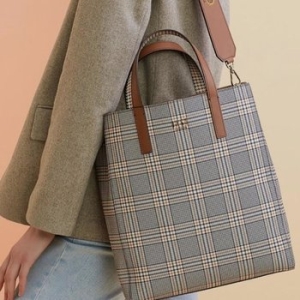 LF 닥스 브라운 체크 가죽 토트백_DCBA5E877W2