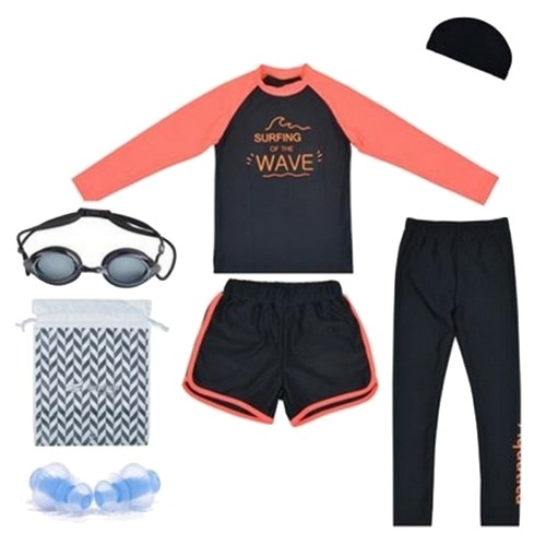 아쿠아티카 AQA320 여아동 선수용 수경 수모 비닐백 귀마개 5종세트