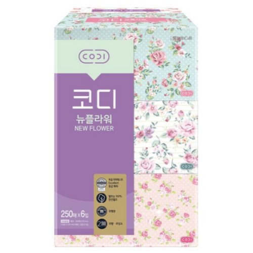 코디 뉴플라워 미용티슈 250매 (6입) (3팩(18입))
