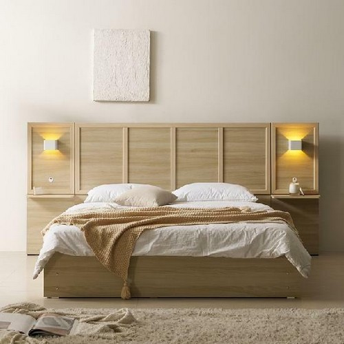 BIF보루네오 호텔라인 3서랍 수납 침대 K+조명협탁2개 (2단본넬)_이미지