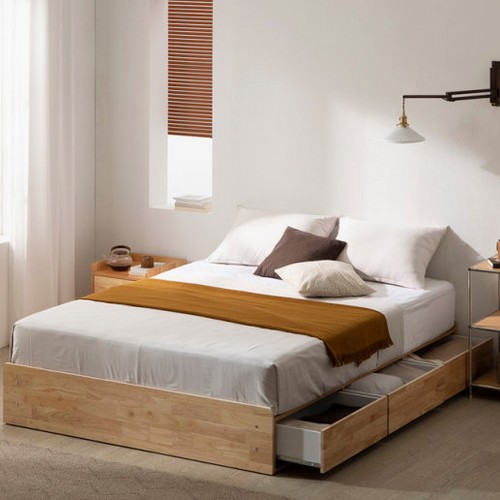 아르메 코지 무헤드 원목 3단서랍형 수납 침대 SS