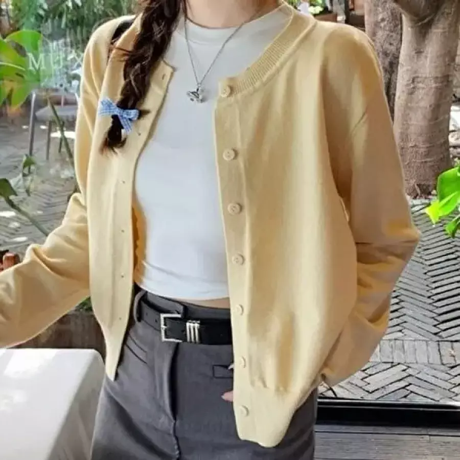 데일리룩 모렌 데일리 라운드넥 가디건 가을가디건 슬림핏 기본템 DA 1002523-WFR479J_이미지