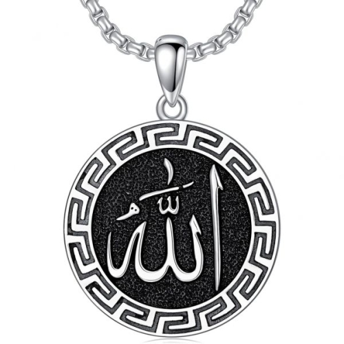 11385321 남자 목걸이 패션 가벼운 심플 남성용 알라 925 실버/18K 골드 도금 아랍 펜던트 남성 여