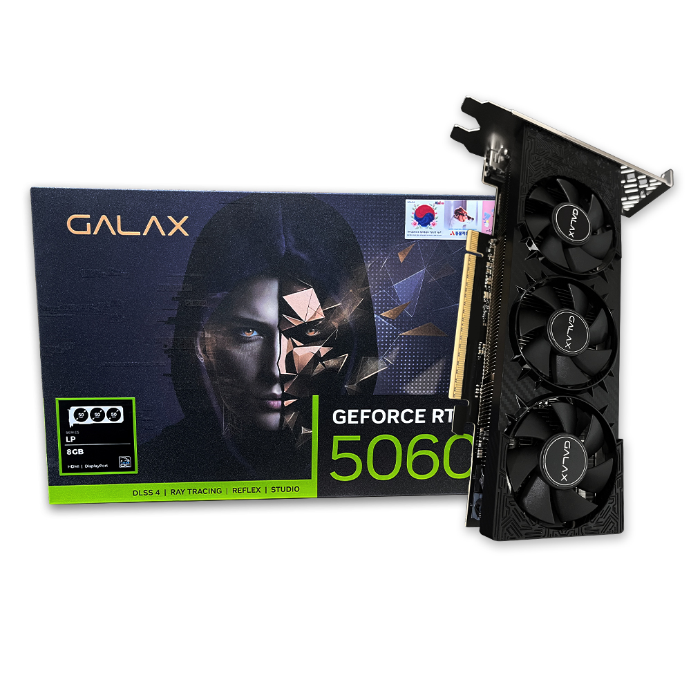 갤럭시 GALAX 지포스 RTX 5060 BLACK D7 8GB LP이미지입니다. 누르면 해당 게시물로 새창이동합니다.