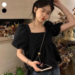 오노마 ONM 여자 입체 패턴 스퀘어 반팔 블라우스 URK49 38147542_이미지