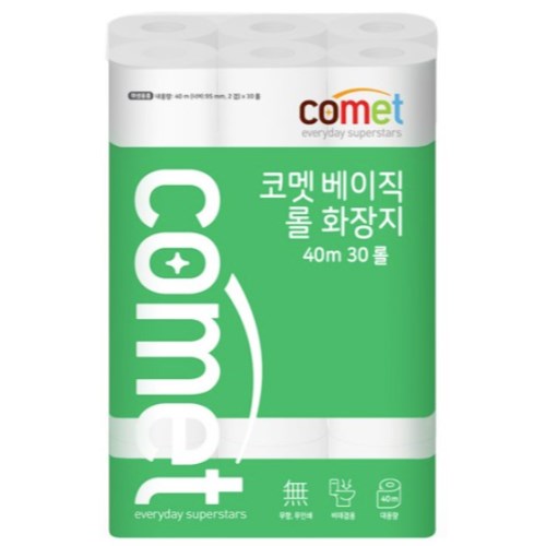 코멧 베이직 롤 화장지 40m (30롤)이미지입니다. 누르면 해당 게시물로 새창이동합니다.
