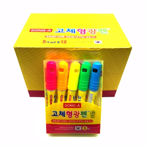 고체형광펜 세트 원형 5색 12개입