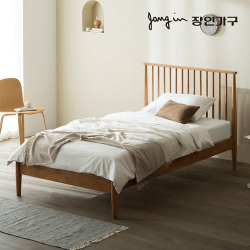 장인가구 바인 고무나무 원목 침대 SS (본넬스프링)_이미지