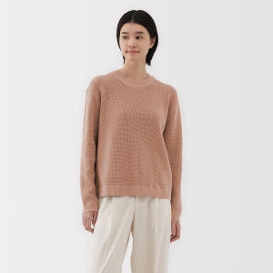 MUJI 여성 워셔블 와플 니트 크루넥 스웨터 BA1Q3A5S