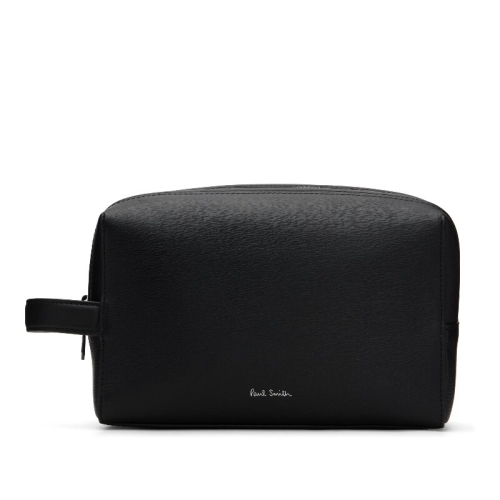 폴스미스 남성 블랙 스트로 그레인 가죽 워시 파우치 261260M171001