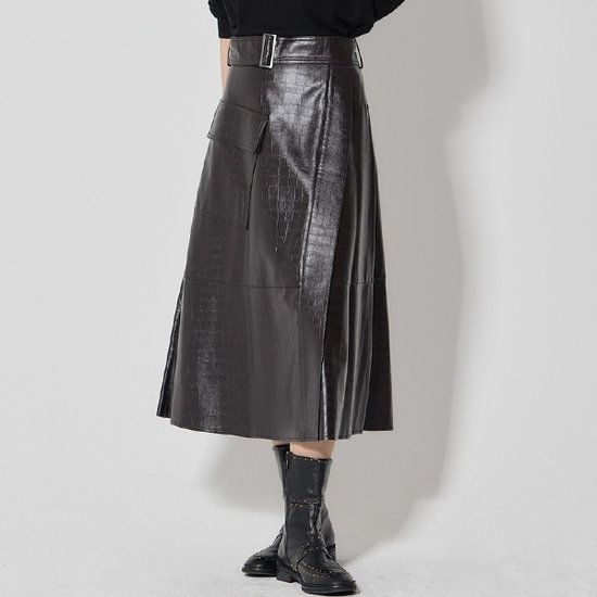 르오트 품격있는 레이디 FAUX 레더 벨티드 랩스커트사이즈 5588까지 3127574