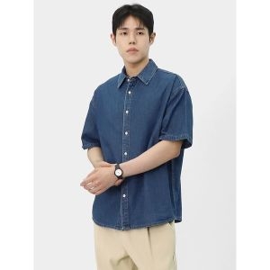 빌리버스 남성 데님 반팔 셔츠 코튼 캐주얼 청남방 BSUQT00
