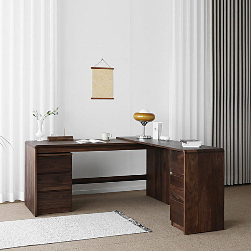 베이직가구 헤리티지월넛 C형 원목책상+서랍장 세트