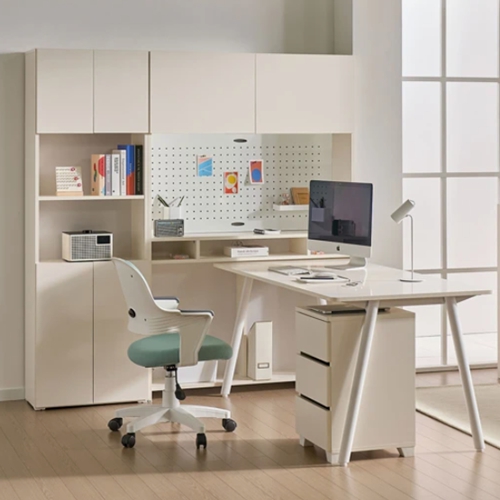 카이 올인원 D형 책상 책장 서랍장 세트