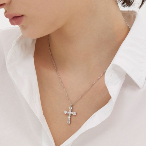 이에르로르 에센스 실버 W 모이사나이트 더크로스 목걸이 HL4N54411W9900