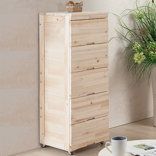 쿠로 삼나무 원목 이동식 5단 서랍장 400