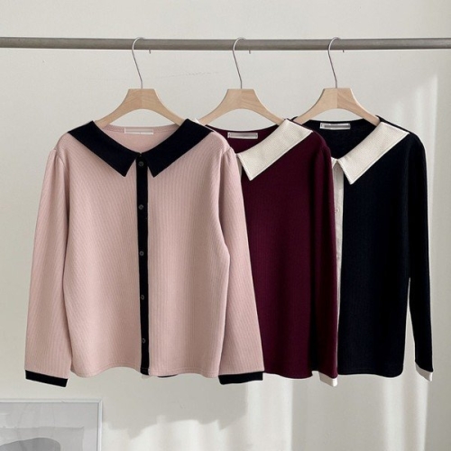 아이우먼 빅사이즈카라티 S850L410 루버카라배색가디건티 BN