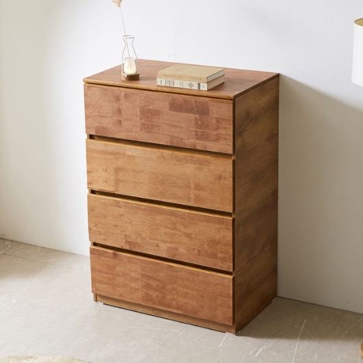 미르 월넛 고무나무원목 광폭 4단 서랍장 800