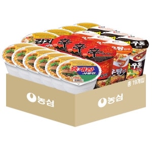 농심 <b>컵라면</b> 혼합 19개 육개장사발면6+<b>김치</b>사발면4+신라면소컵3+새우탕소컵3+튀김우동소컵3
