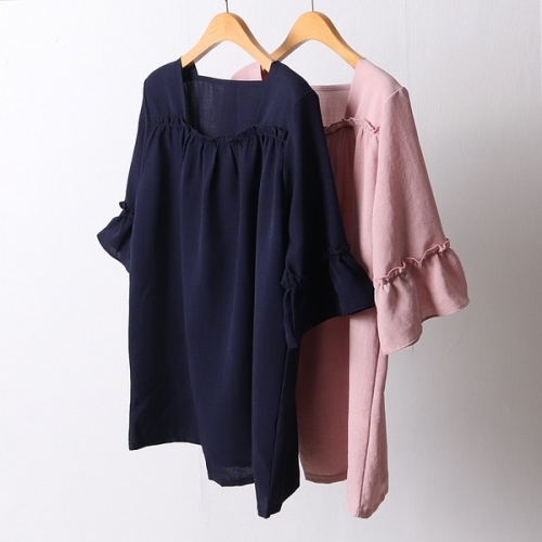 아이우먼 빅사이즈사랑해요 D936L107 린넨유넥프릴블라우스 BG_이미지