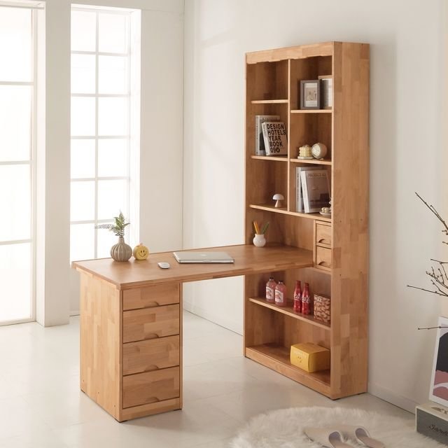 오목샘 캘리 h형 원목 책장 책꽂이 책상 세트 (1500x590)_이미지
