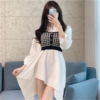 오노마 ONM 여성 우아한 체크 단추나시티 연말 파티 데이트룩 S7907987