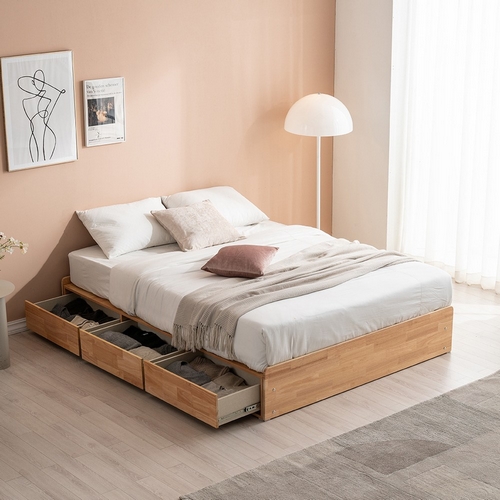 파로마 이즈 우든 원목 무헤드 수납 침대 Q (매트별도)